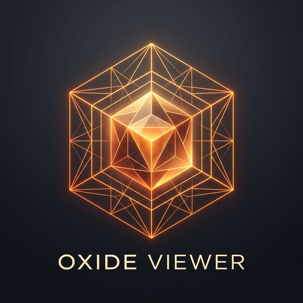 Oxide Viewer, a glowing geometric mark inside a wireframe hexagon